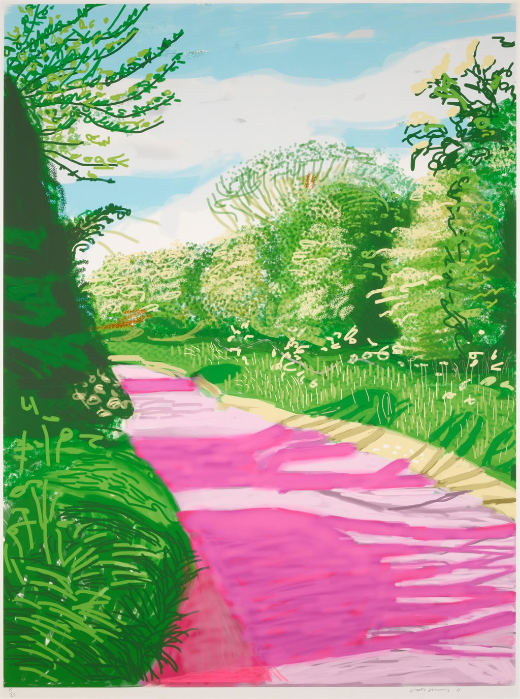 The Arrival of Spring in Woldgate, East Yorkshire in 2011 (twenty eleven) - 31 May, No. 2 by David Hockney sold for $426,700. Image courtesy of Sotheby's