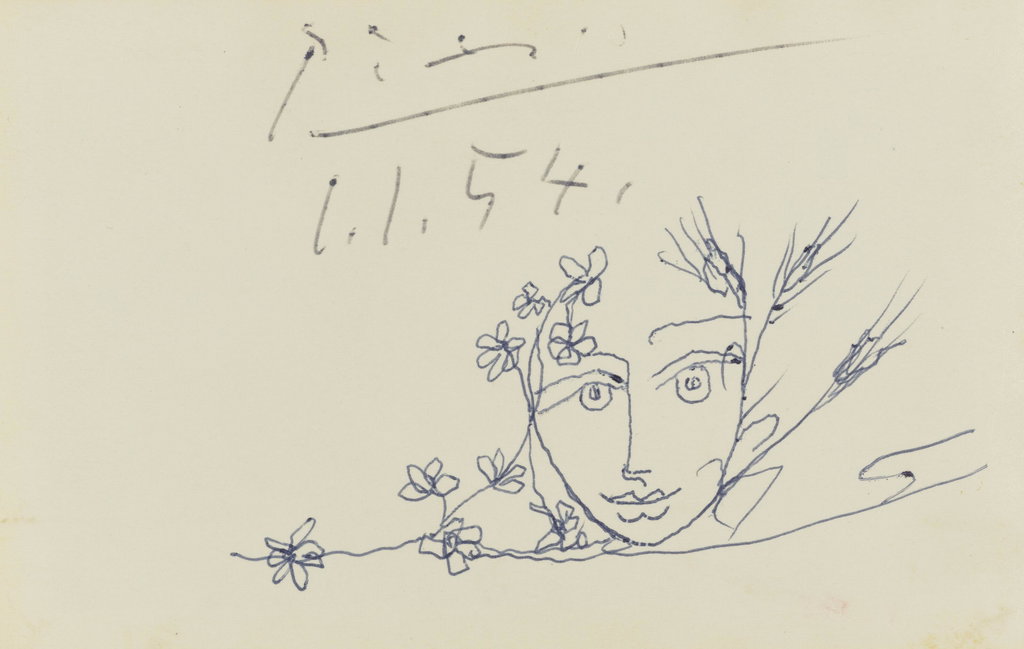 Portrait with Wheat Ears and Flowers by Pablo Picasso sold for $32,200 (710% above estimate). Image courtesy of Christie's