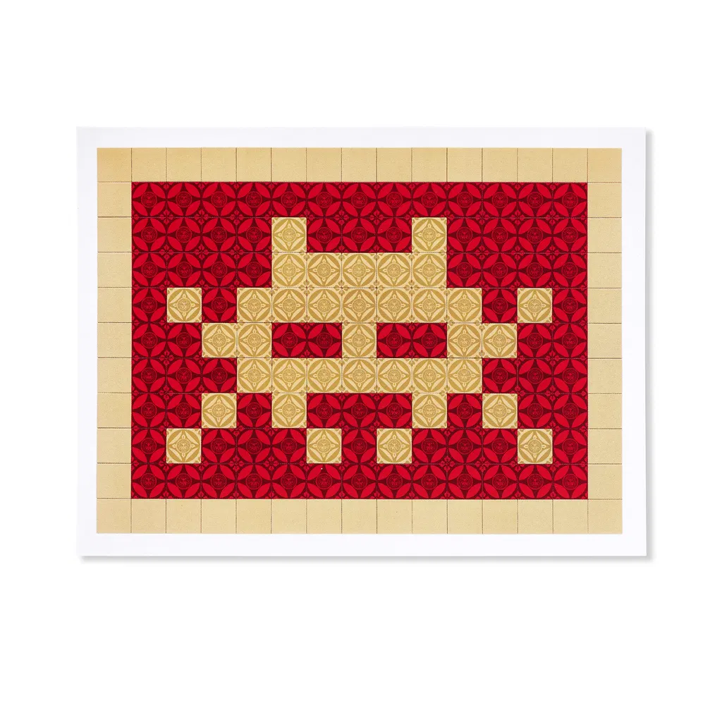 Obey Invader Medium beige red Postcard image #1 main image
