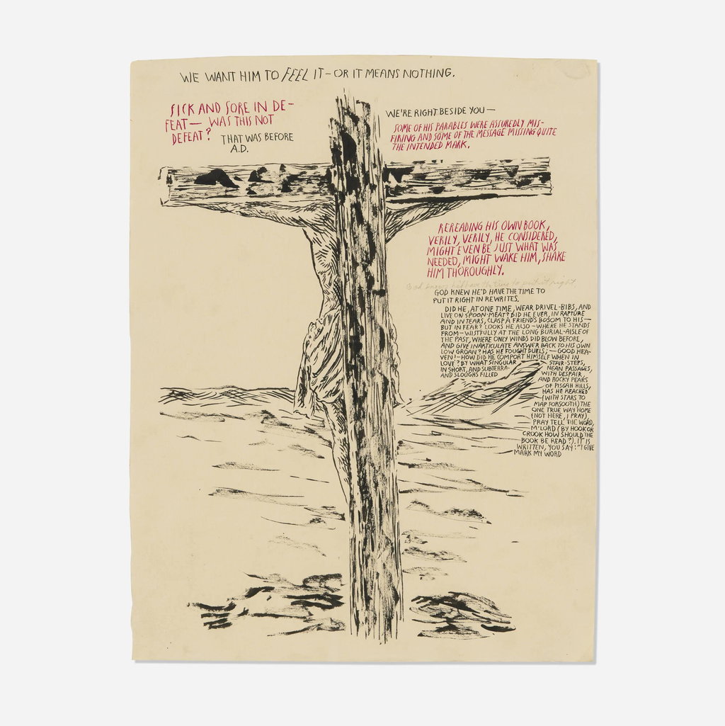No Title (We want him...) by Raymond Pettibon sold for $11,500. Image courtesy of Rago Arts & Auction Center