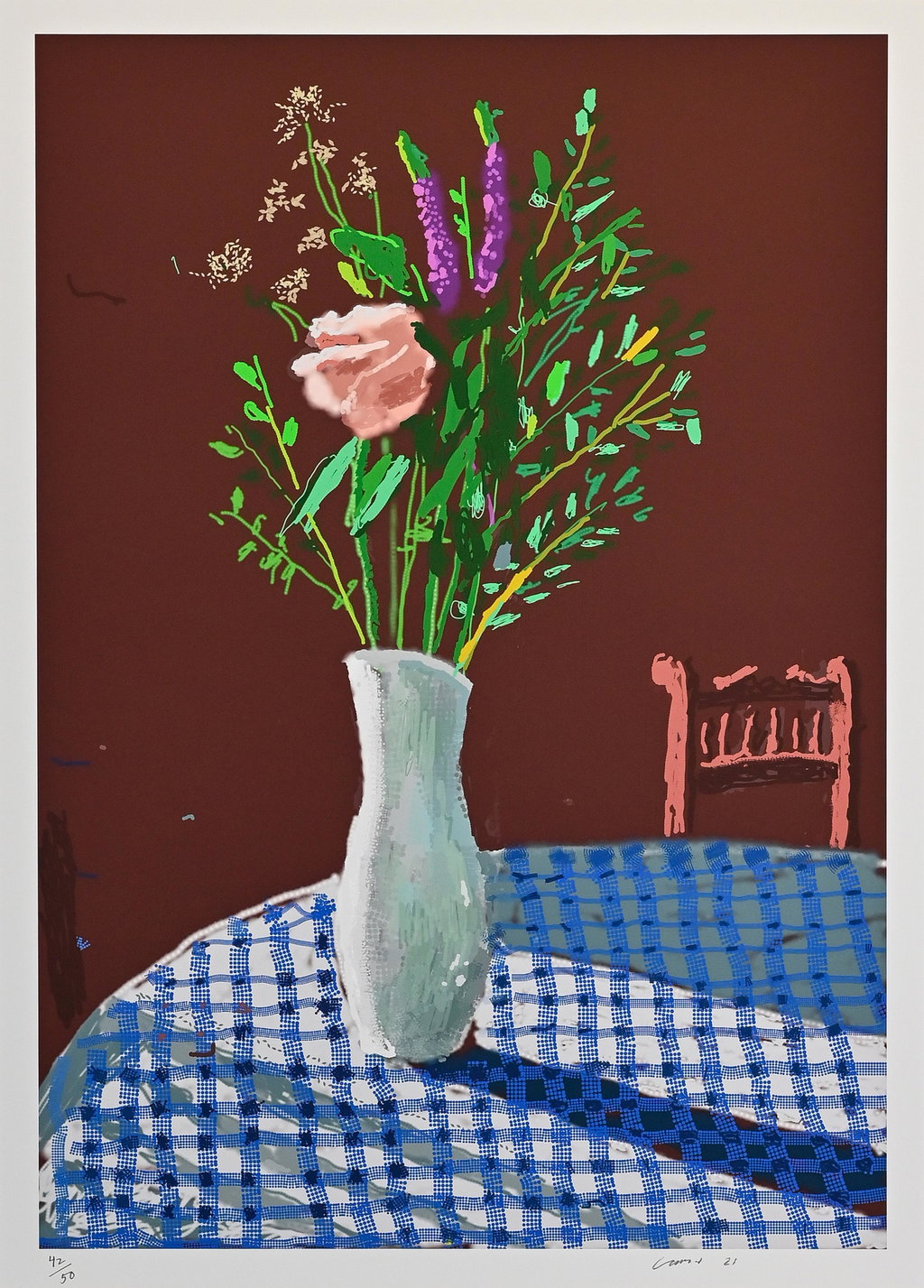 4th February 2021, Flowers in a White Vase with Chair by David Hockney sold for $64,400. Image courtesy of Sotheby's
