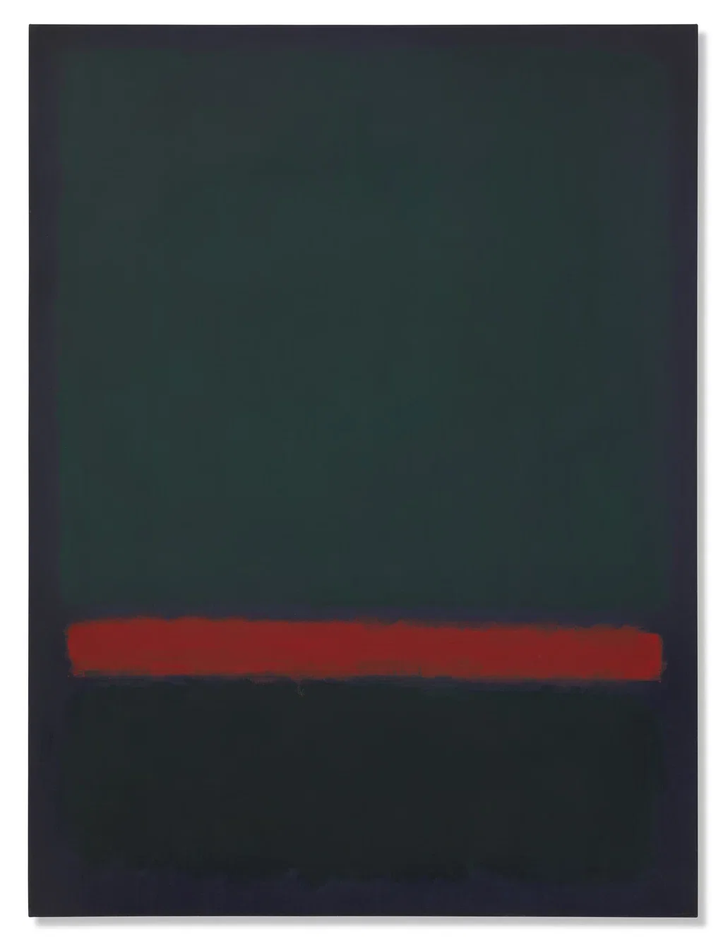 Agnes Gund’s No. 15 (Two Greens and Red Stripe) (1964) fetched $98.39m with fees, setting a new record for Rothko, who had sold it to her after a studio visit. Image courtesy of Christie's
