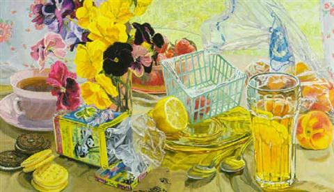 Pansies and tea (1982). Sold for $44,000 in 1987. Image courtesy of Sotheby's