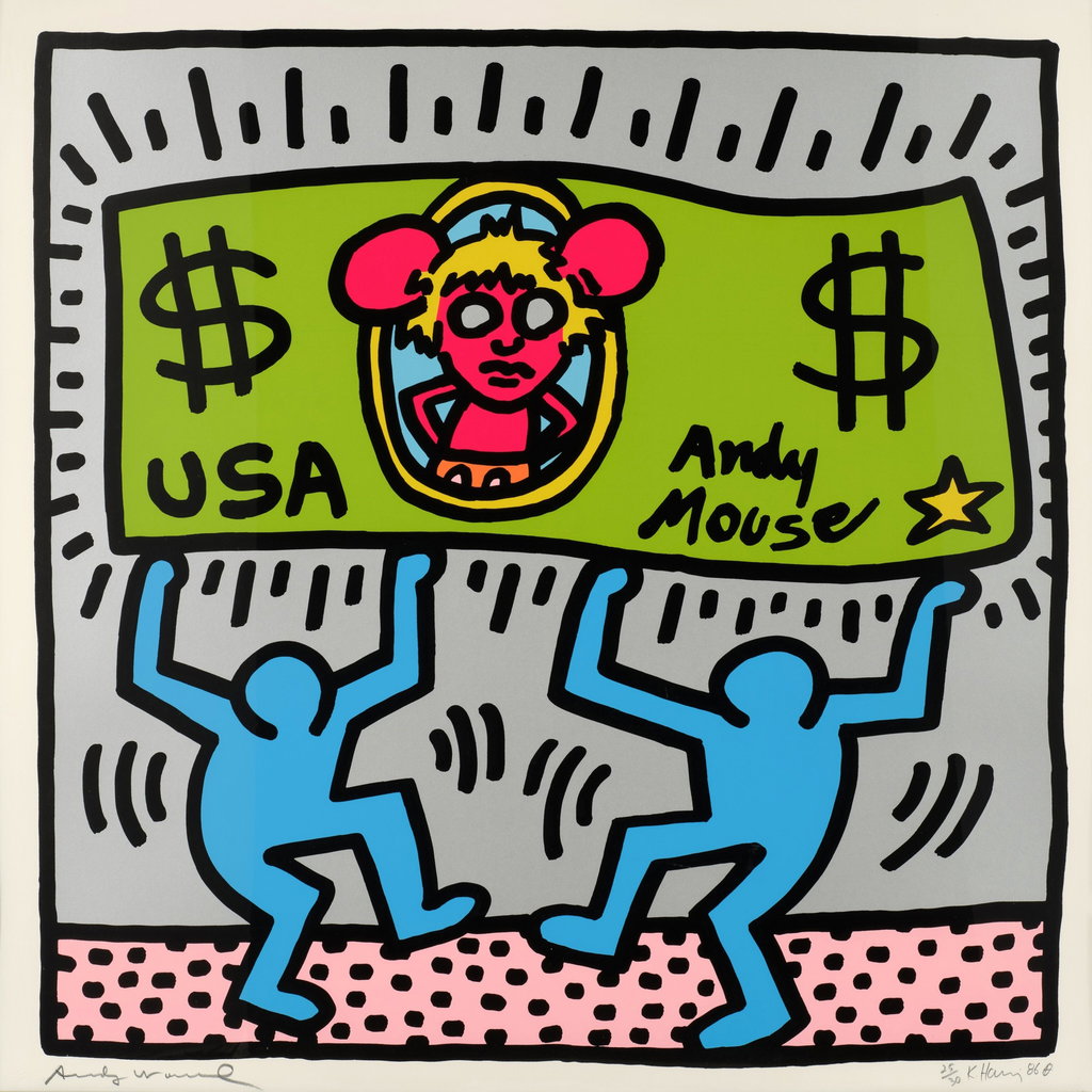 Andy Mouse: One Plate by Keith Haring estimated at $150,000 (low) to $250,000 (high). Image courtesy of Sotheby's