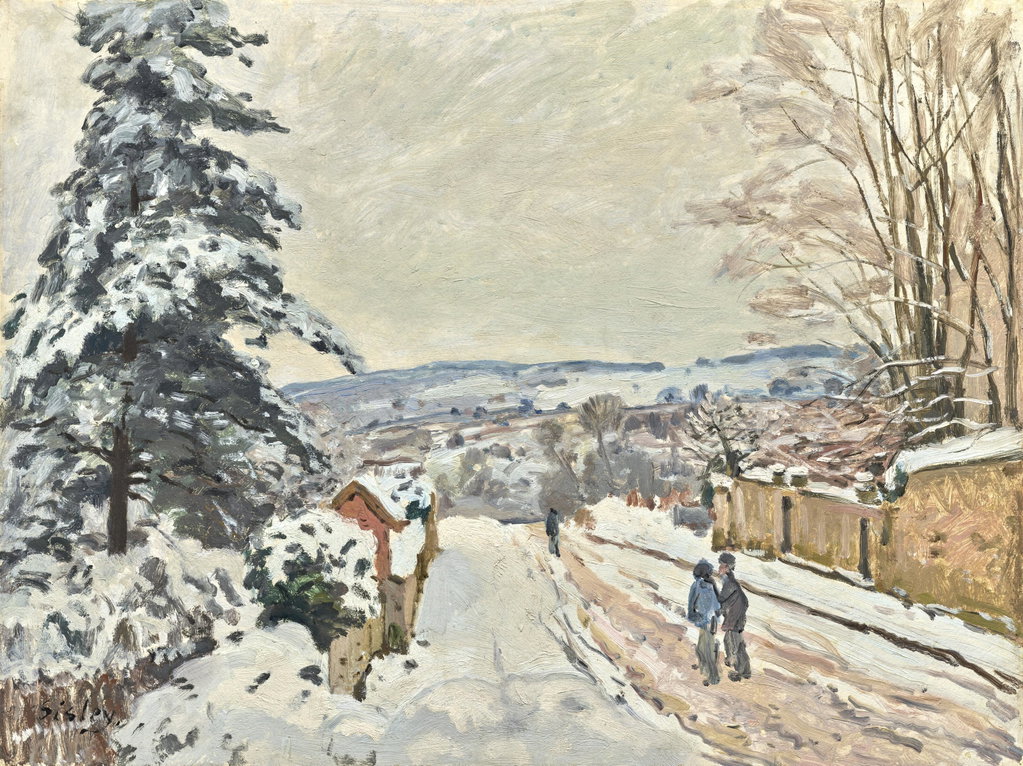 The Road to the Flying Heart in Winter, Louveciennes by Alfred Sisley estimated at $2.81m (low) to $3.93m (high). Image courtesy of Christie's
