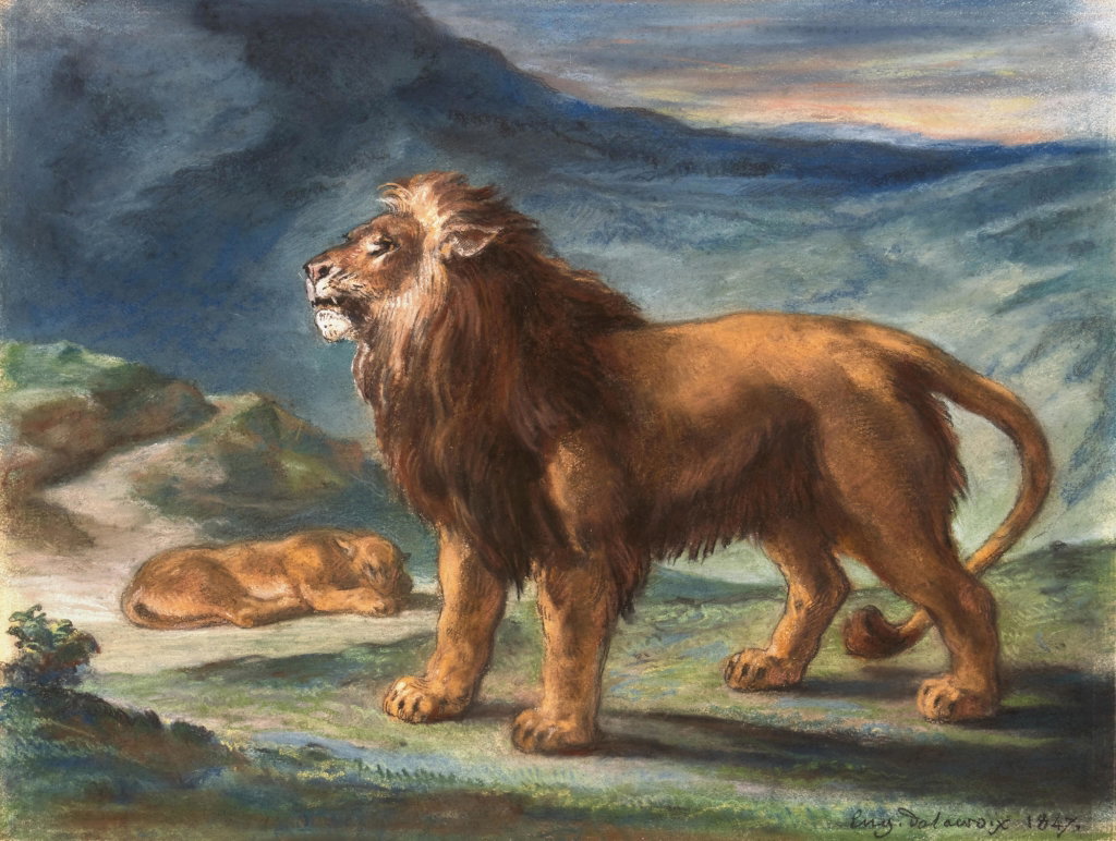 Lion et lionne dans les montagnes by Eugene Delacroix sold for $847,000. Image courtesy of Sotheby's