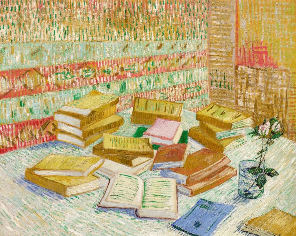 Piles de romans parisiens et roses dans une verre (Romans parisiens) by Vincent van Gogh sold for $62.71m.
Image courtesy of Sotheby's