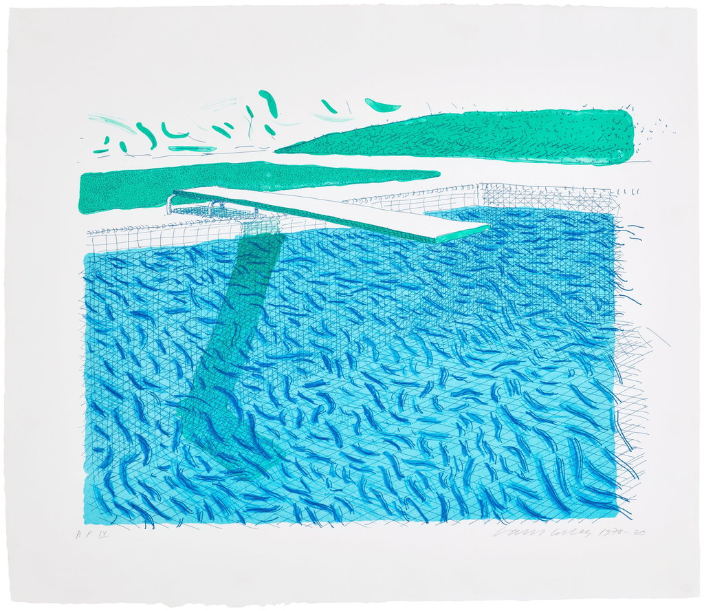 Lithographic Water Made of Lines, Crayon, and a Blue Wash by David Hockney sold for $161,200. Image courtesy of Phillips