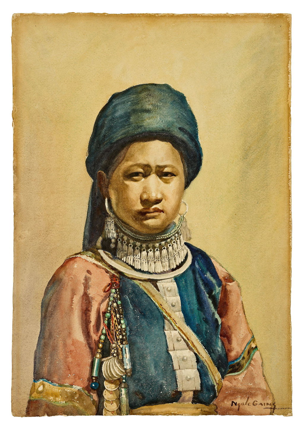 Portrait of a lady by U Ngwe Gaing sold for $9,813 (860% above estimate). Image courtesy of Bonhams