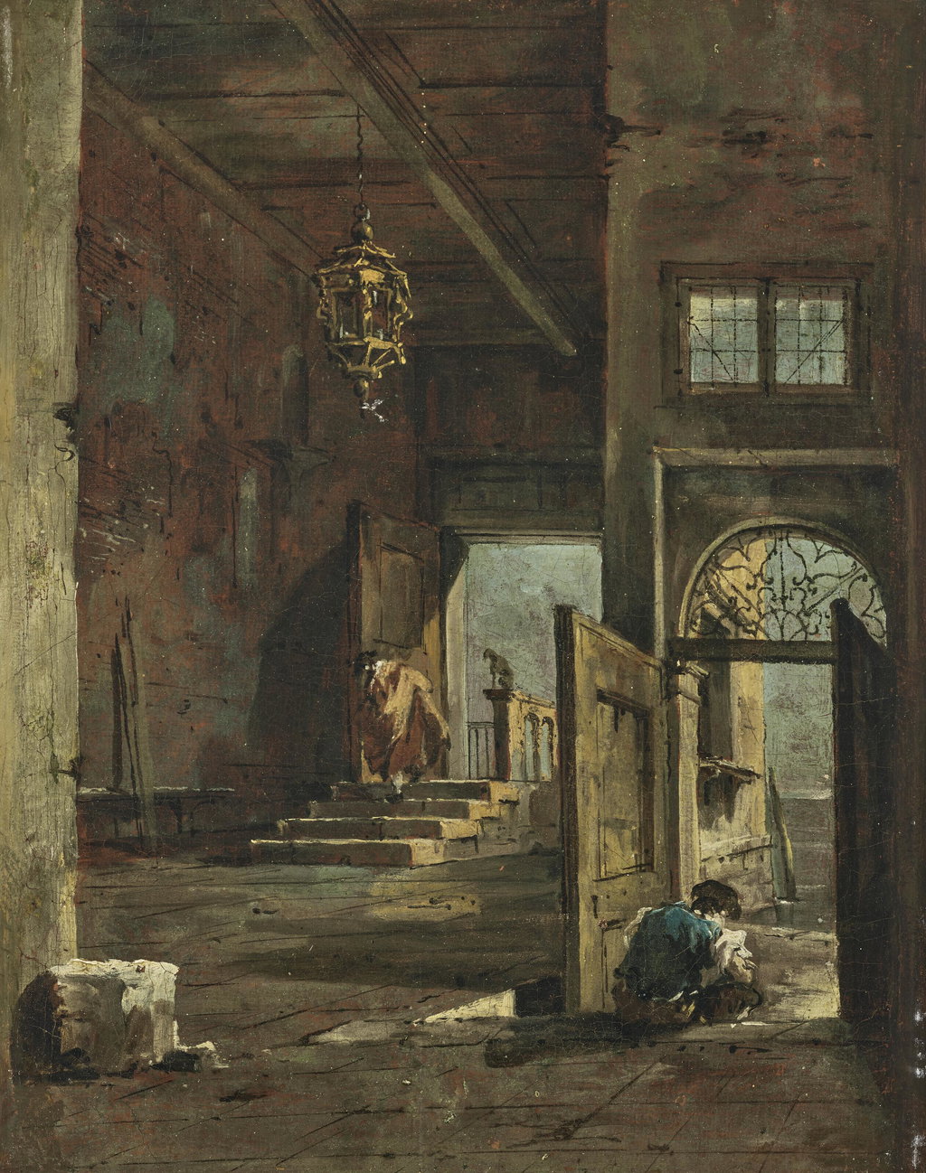 The interior courtyard of a Venetian palazzo, with two figures. Image courtesy of Christie's