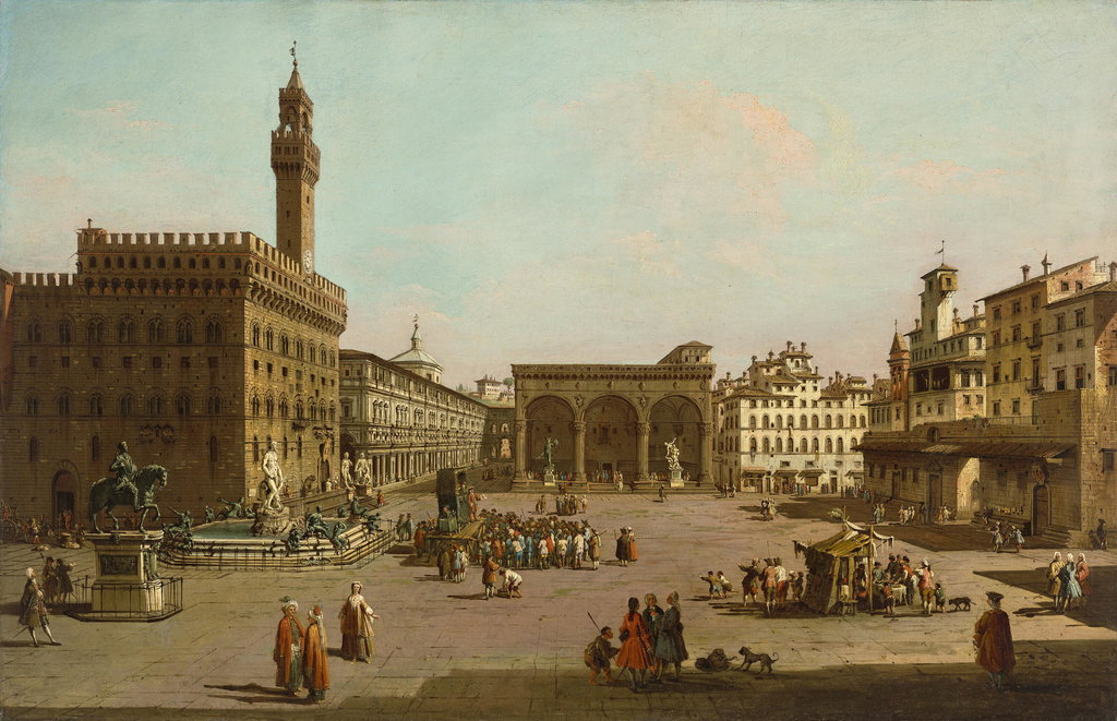 Florence, looking South with a view of the Piazza della Signoria with the Palazzo Vecchio and the Loggia dei Lanzi. Image courtesy of Christie's