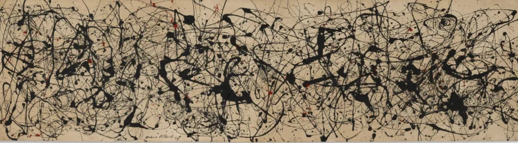 Jackson Pollock, Number 7A (1948), soared to $181.2m, beating the artist’s previous auction record by $120m, a 175% rise. Image courtesy of Christie's