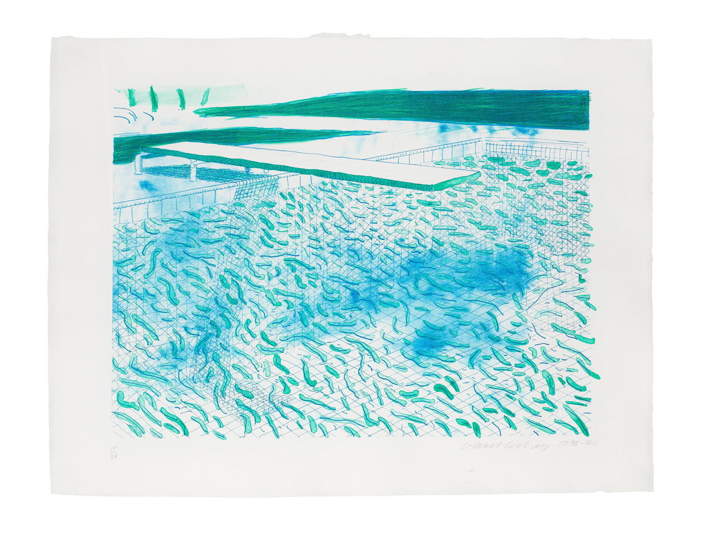 Lithograph of Water Made of Lines and a Green Wash by David Hockney sold for $147,600.
Image courtesy of Bonhams
