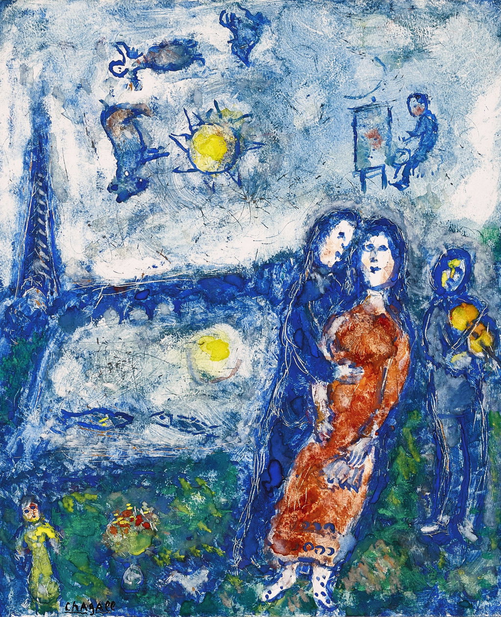 Les amoureux à Paris by Marc Chagall sold for $588,600. Image courtesy of Sotheby's