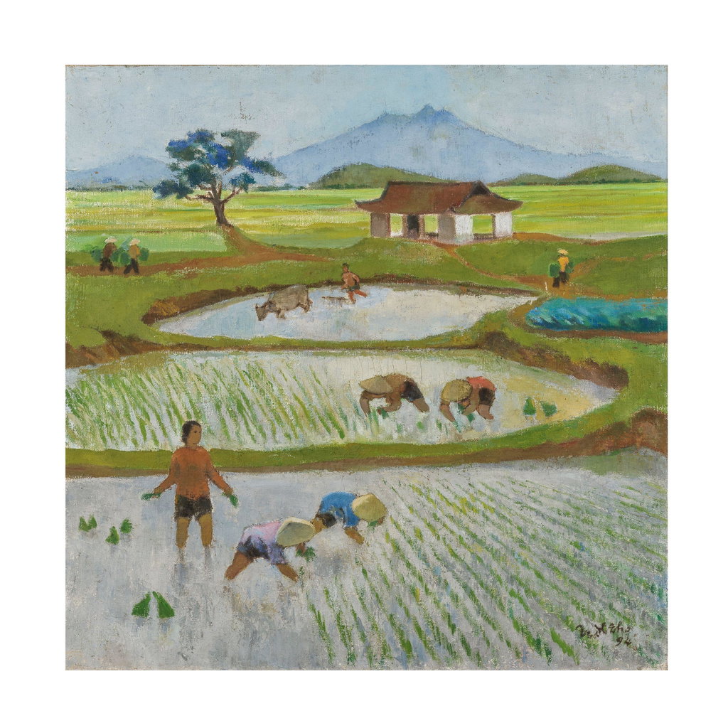 In the Rice Paddy by Tran Dinh Tho sold for $16,200 (402% above estimate). Image courtesy of Bonhams Cornette de Saint Cyr