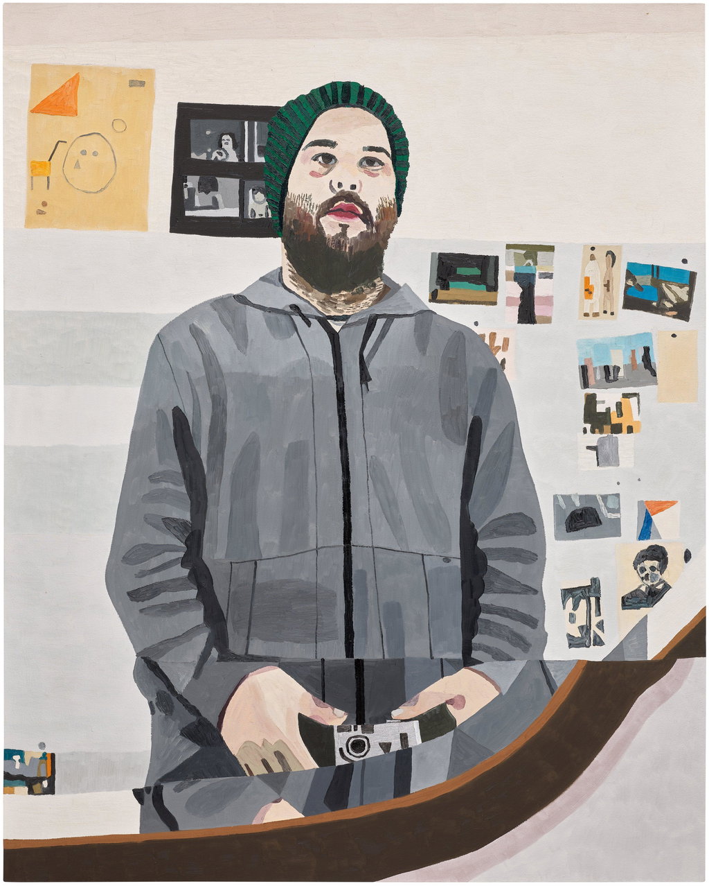 Untitled (Self Portrait with Green Hat) by Jonas Wood estimated at $300,000 (low) to $500,000 (high). Image courtesy of Phillips