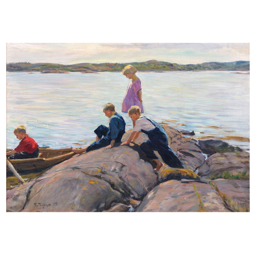 Children on the shore by Thorvald Torgersen sold for $21,700 (721% above estimate). Image courtesy of Bonhams
