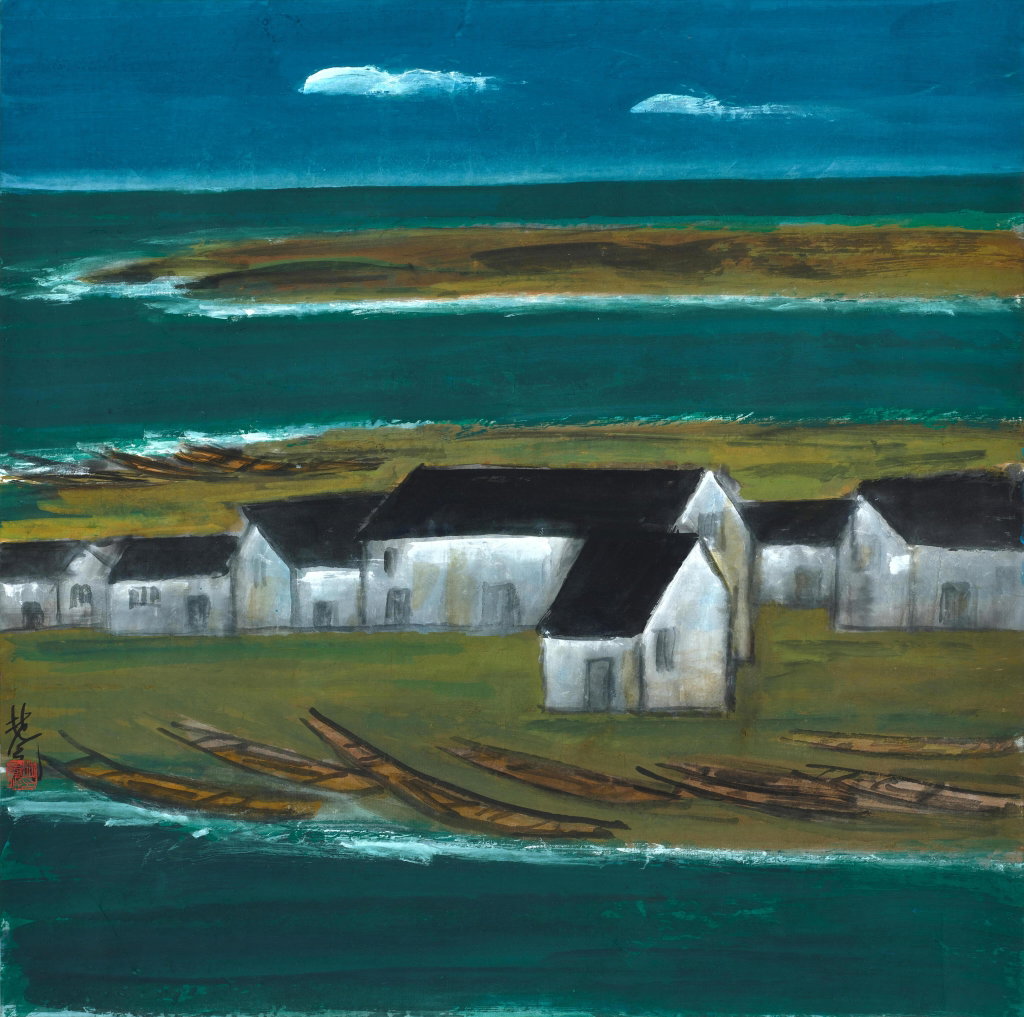 Seaside by Lin Fengmian estimated at $331,300 (low) to $764,600 (high). Image courtesy of Sotheby's