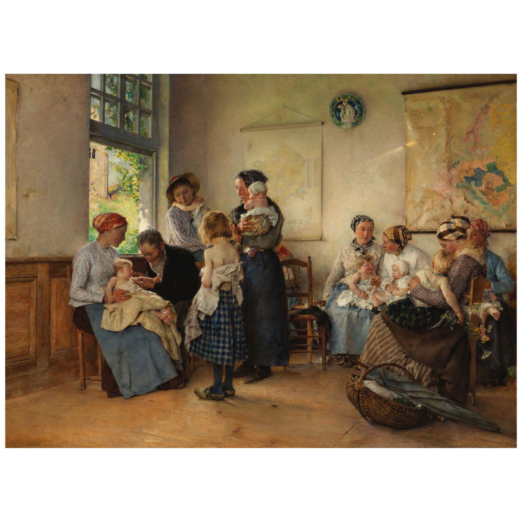 La Vaccination by Pascal Adolphe Jean Dagnan-Bouveret estimated at $268,800 (low) to $403,300 (high). Image courtesy of Bonhams