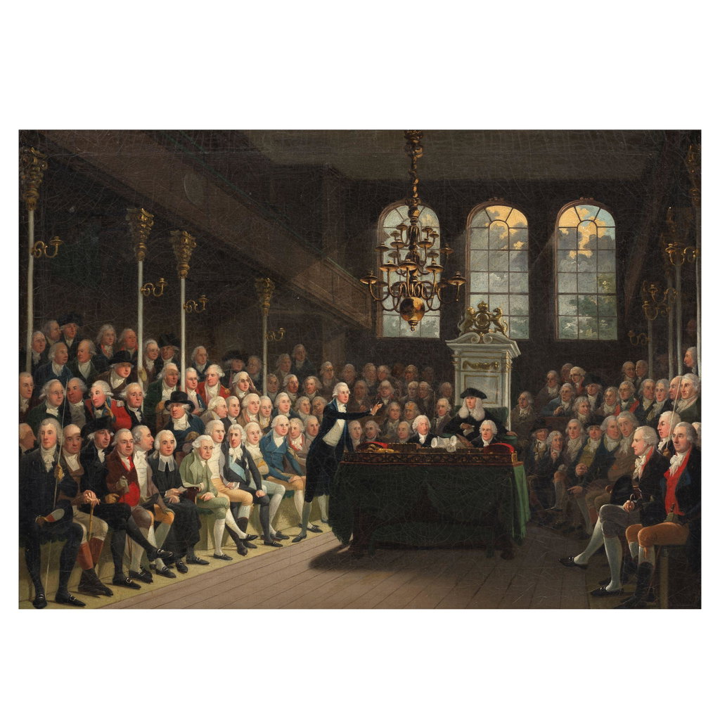 William Pitt the Younger addressing the House of Commons by Karl Anton Hickel sold for $104,700 (878% above estimate). Image courtesy of Bonhams