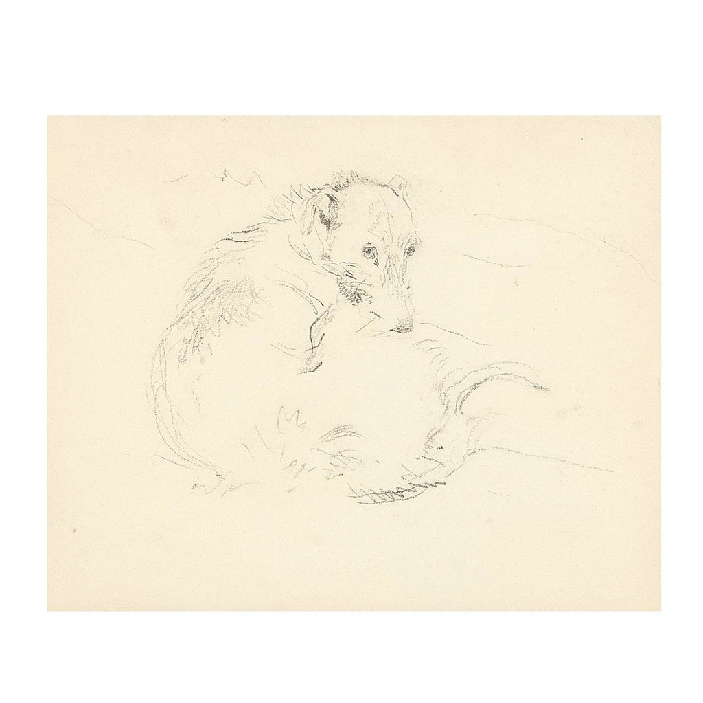 Study of a Scottish deerhound by Sir Edwin Henry Landseer sold for $6,559 (592% above estimate). Image courtesy of Bonhams
