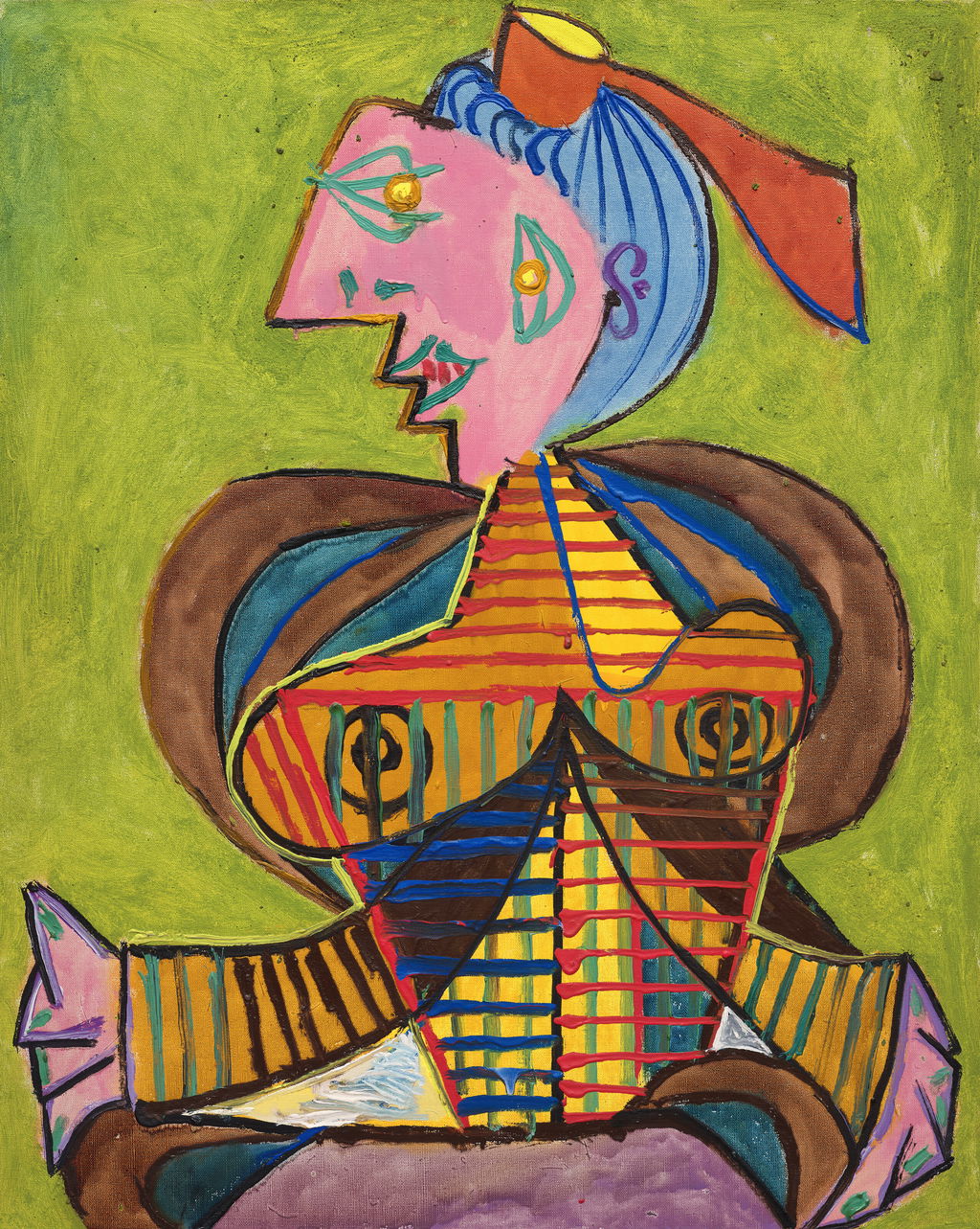 Leonard and Louise Riggio's Picasso, Femme à la coiffe d'Arlésienne sur fond vert (Lee Miller) (1937), heads to auction with a $20m low estimate. Image courtesy of Sotheby's