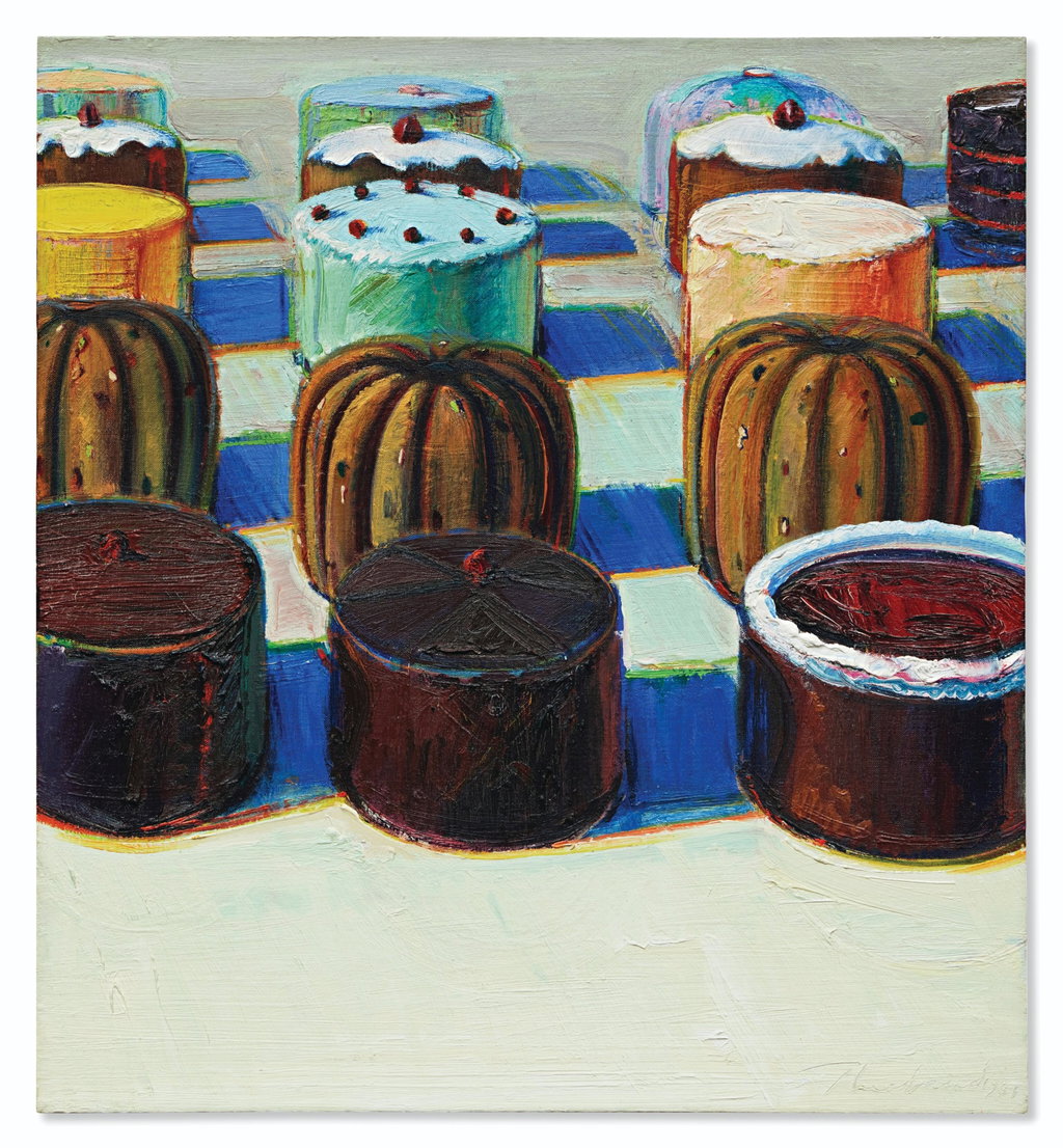 Various Cakes by Wayne Thiebaud estimated at $2.2m (low) to $2.8m (high). Image courtesy of Sotheby's