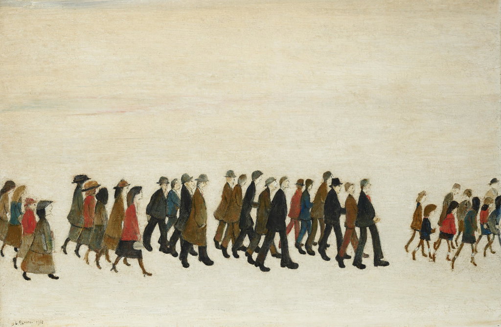 Procession in South Wales, Whit Monday by L.S. Lowry estimated at $132,100 (low) to $198,100 (high). Image courtesy of Christie's