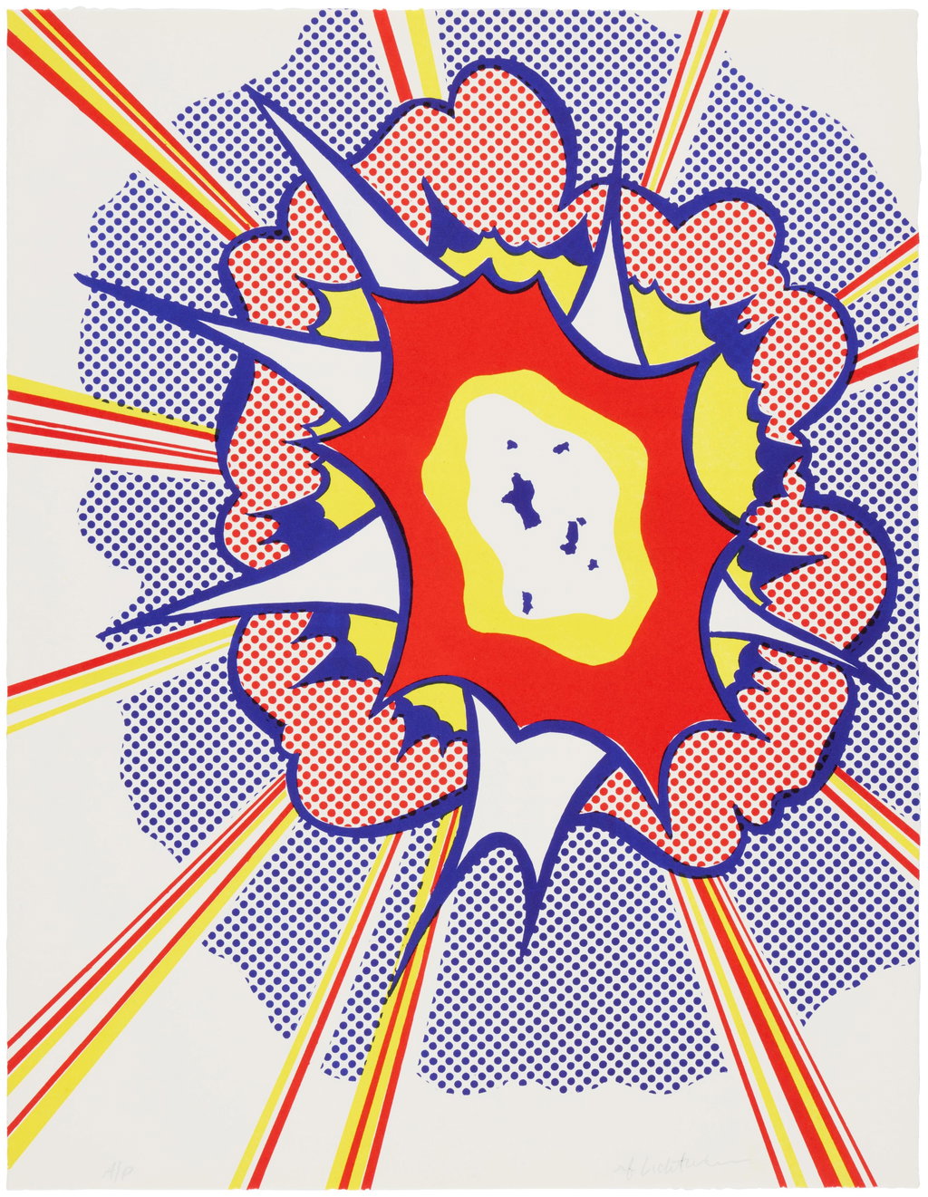 Explosion, from Portfolio 9 by Roy Lichtenstein sold for $83,200 (454% above estimate). Image courtesy of Sotheby's
