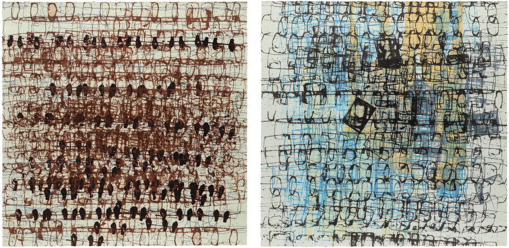 Untitled; and Untitled by Mark Bradford sold for $15,500. Image courtesy of Phillips