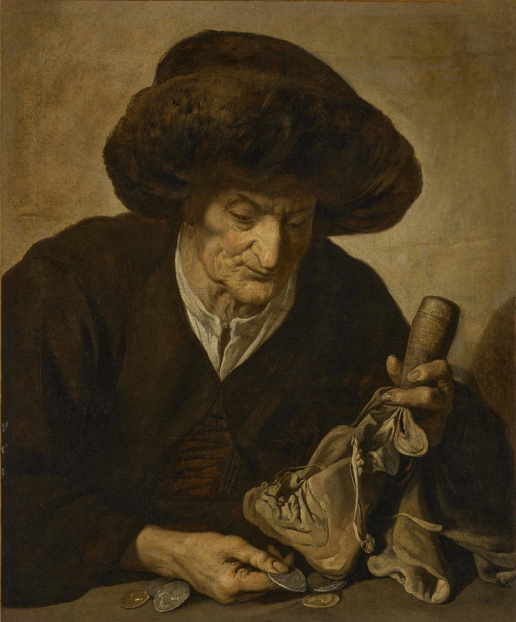 An elderly woman counting coins. Image courtesy of Christie's
