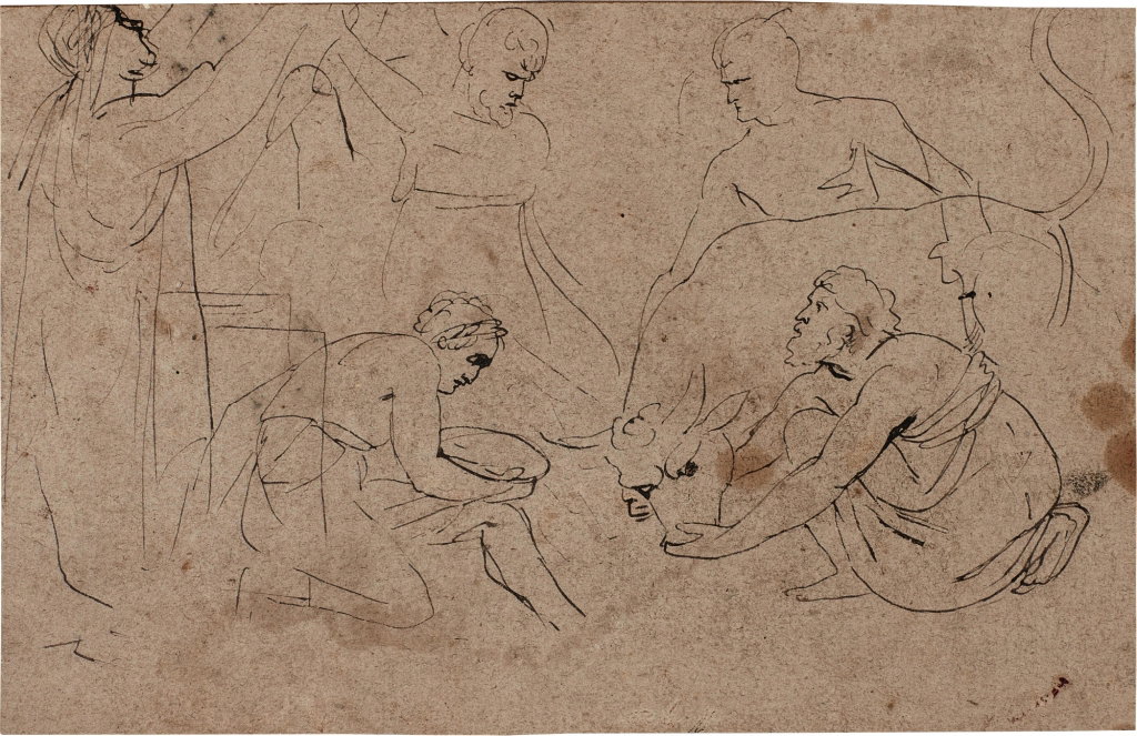 Study for a classical scene with the sacrifice of a bull by Peter Paul Rubens sold for $338,800. Image courtesy of Sotheby's