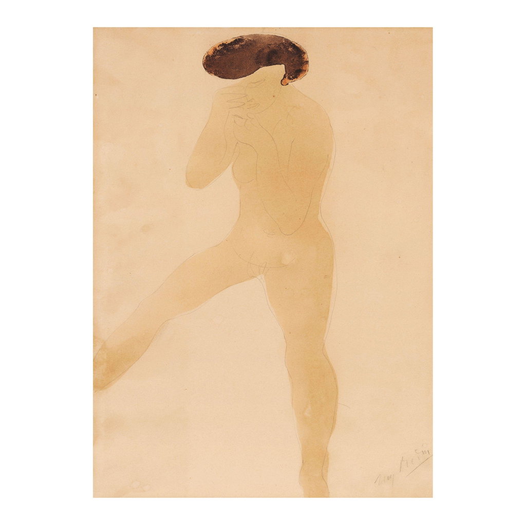 Standing Woman, Legs Apart, Hands Towards Her Face by Auguste Rodin sold for $43,100 (550% above estimate). Image courtesy of Bonhams