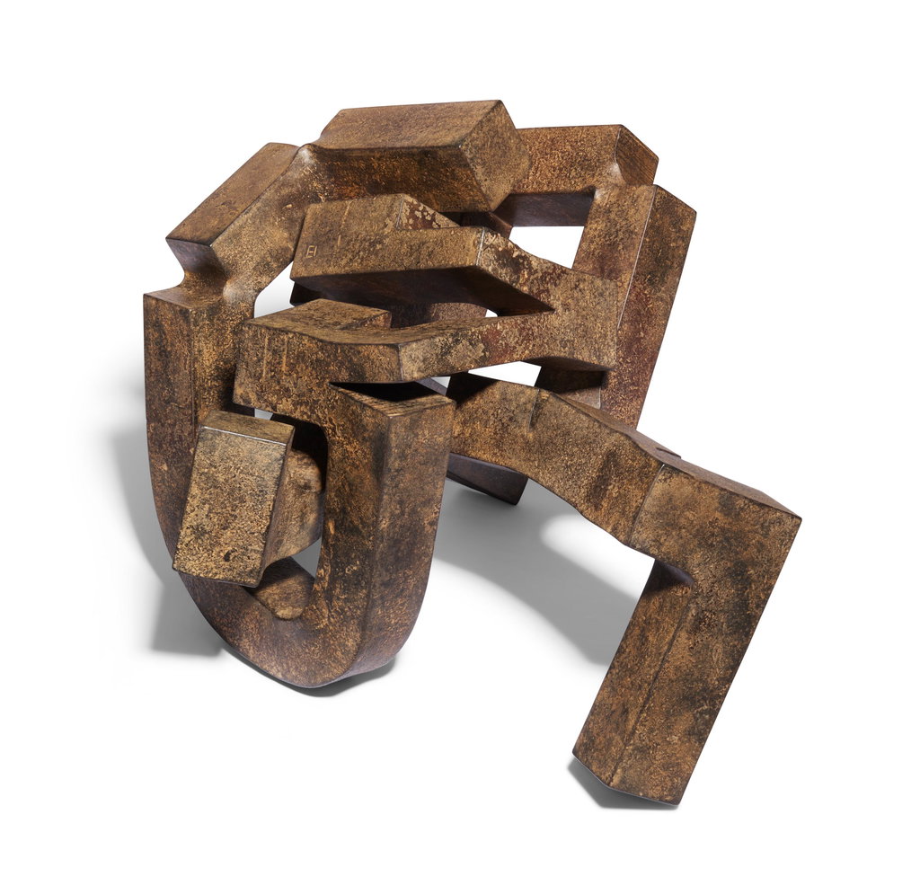 Modulación del espacio III (Modulation of Space III) by Eduardo Chillida sold for $4.46m (311% above estimate). Image courtesy of Christie's