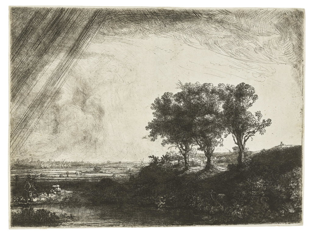 The Three Trees by Rembrandt sold for $474,500. Image courtesy of Christie's