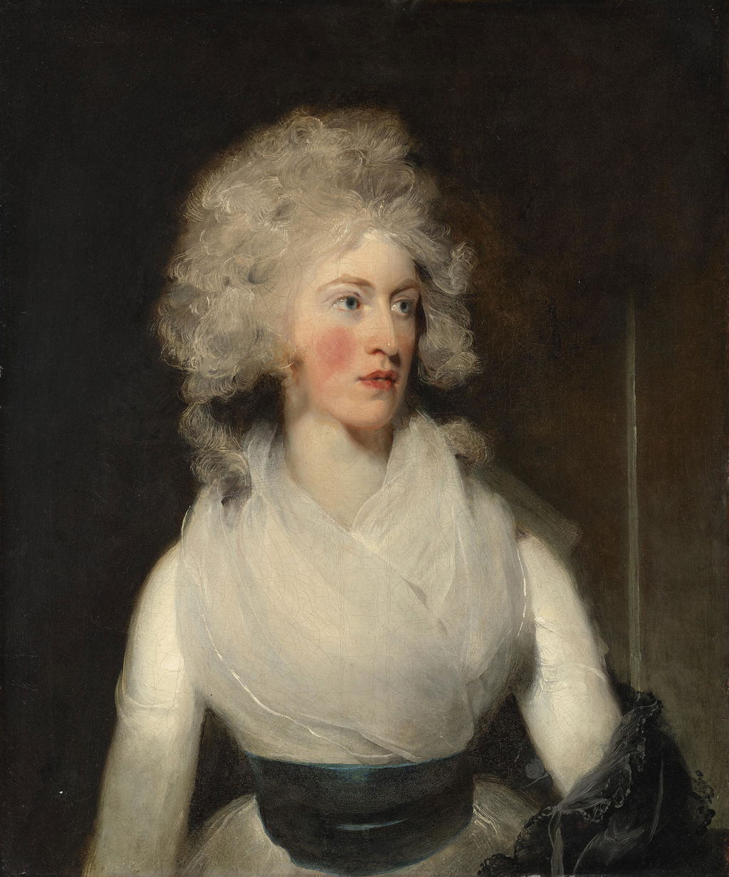 Portrait of Emily, Lady Berkeley, née Lennox (1763-1832), half-length, in a white dress with a blue sash and a grey shawl. Image courtesy of Christie's