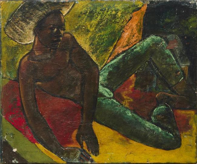 Reclining Figure (with 'Portrait of a woman' on the reverse) by Geoffrey Holder sold for $12,100. Image courtesy of Rosebery's