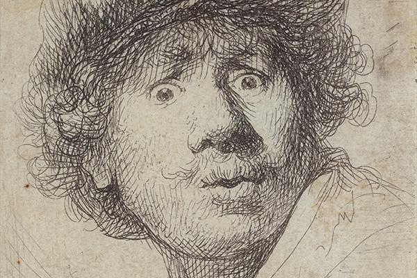 Rembrandt, Self-portrait in a cap, wide-eyed and open-mouthed, 1630. Etching and drypoint, 5.1 x 4.4 cm. CC0 Paris Musées / Petit Palais, musée des Beaux-Arts de la Ville de Paris