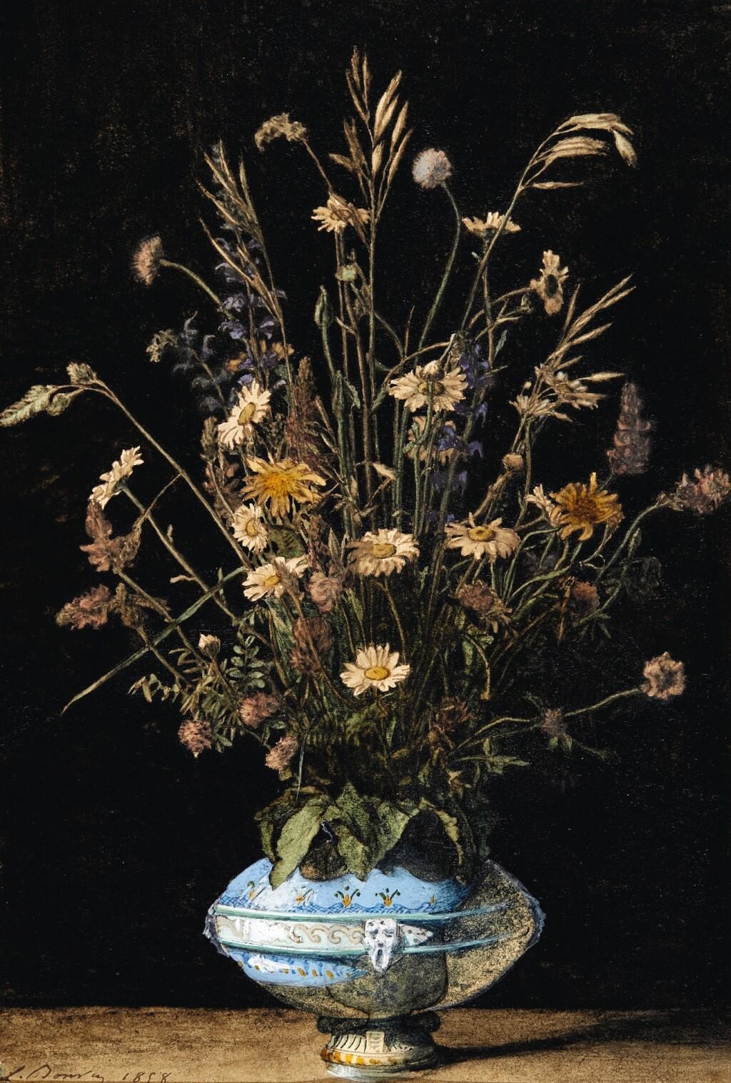 Still Life with Wildflowers in a Blue and White Faience Vase. Image courtesy of Sotheby's
