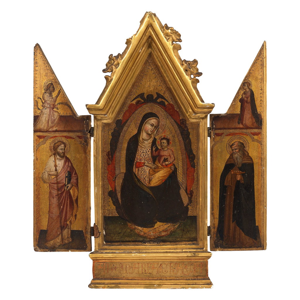 A Triptych: the Madonna and Child with Saint Anthony of Egypt and a male saint by Florentine School sold for $18,800. Image courtesy of Bonhams