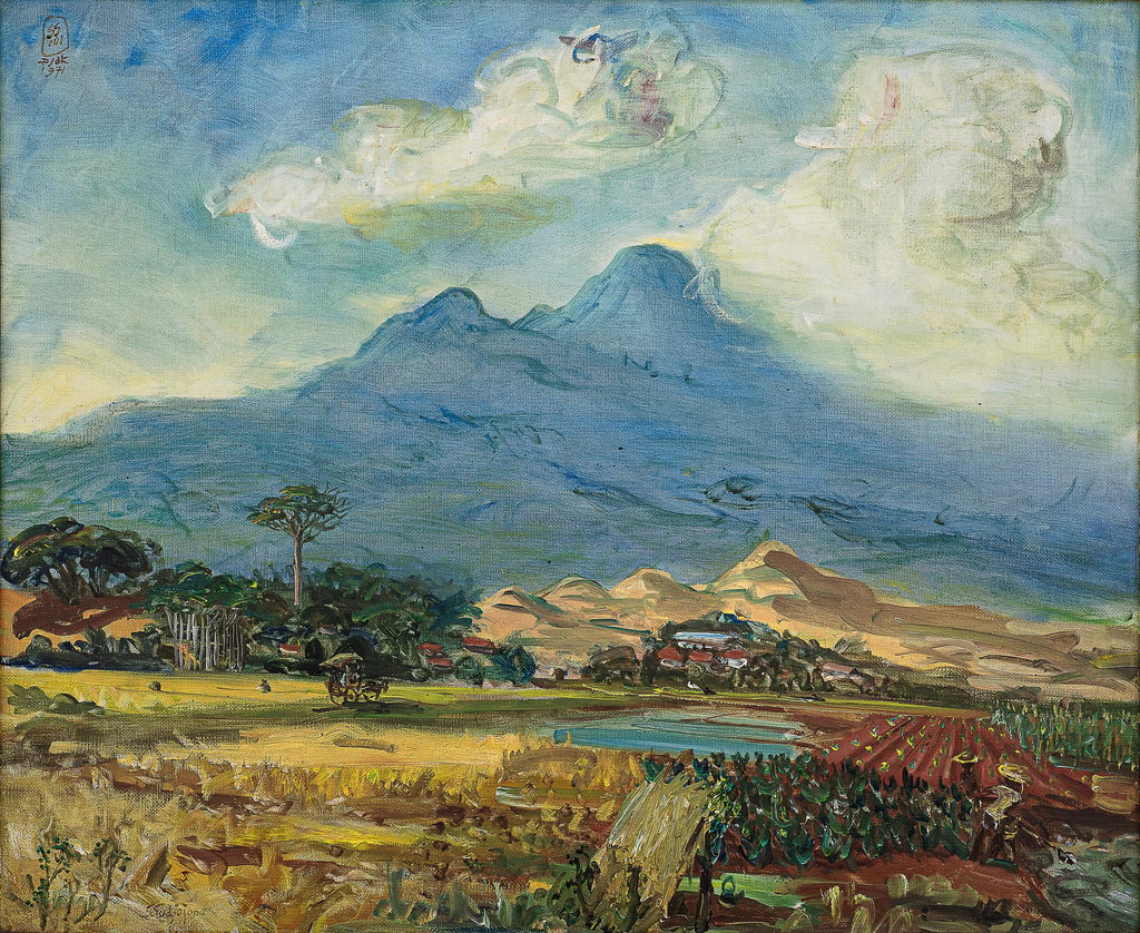 An extensive Indonesian landscape with labourers in the fields (Pemandangan). Image courtesy of Christie's