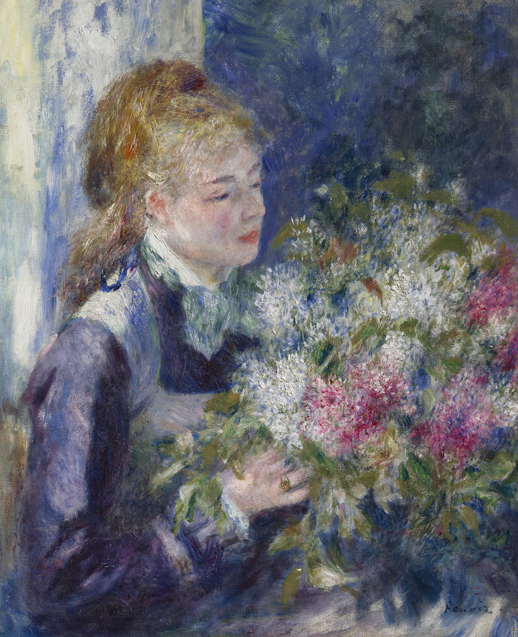 Woman with Lilacs (Portrait of Nini Lopez) by Pierre-Auguste Renoir sold for $28.23m. Image courtesy of Christie's