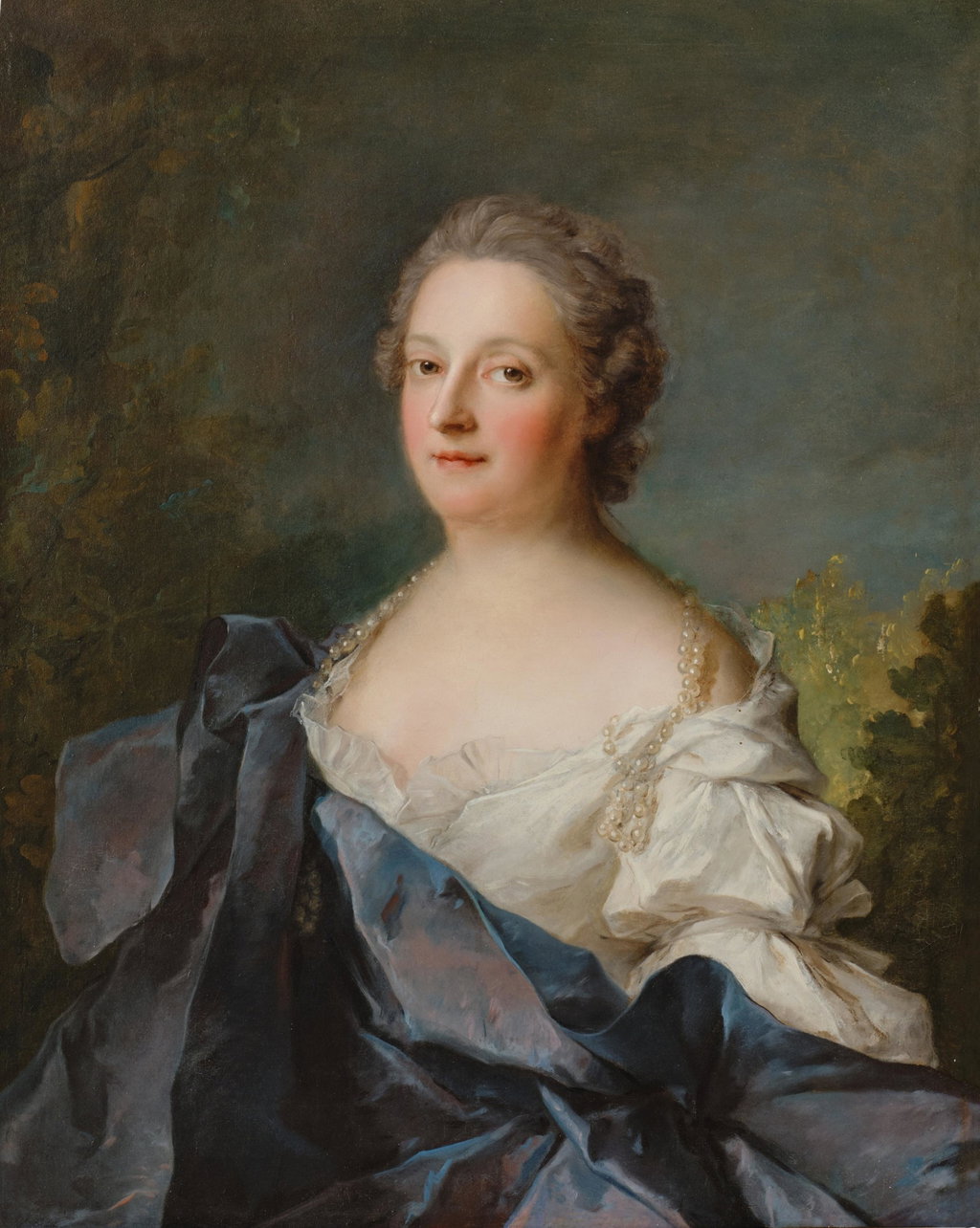 the blue silk dress painting Portrait of a Lady in a Blue Satin Dress