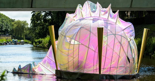 bosch parade returns with floating sculptures and inflatables on dommel river in netherlands