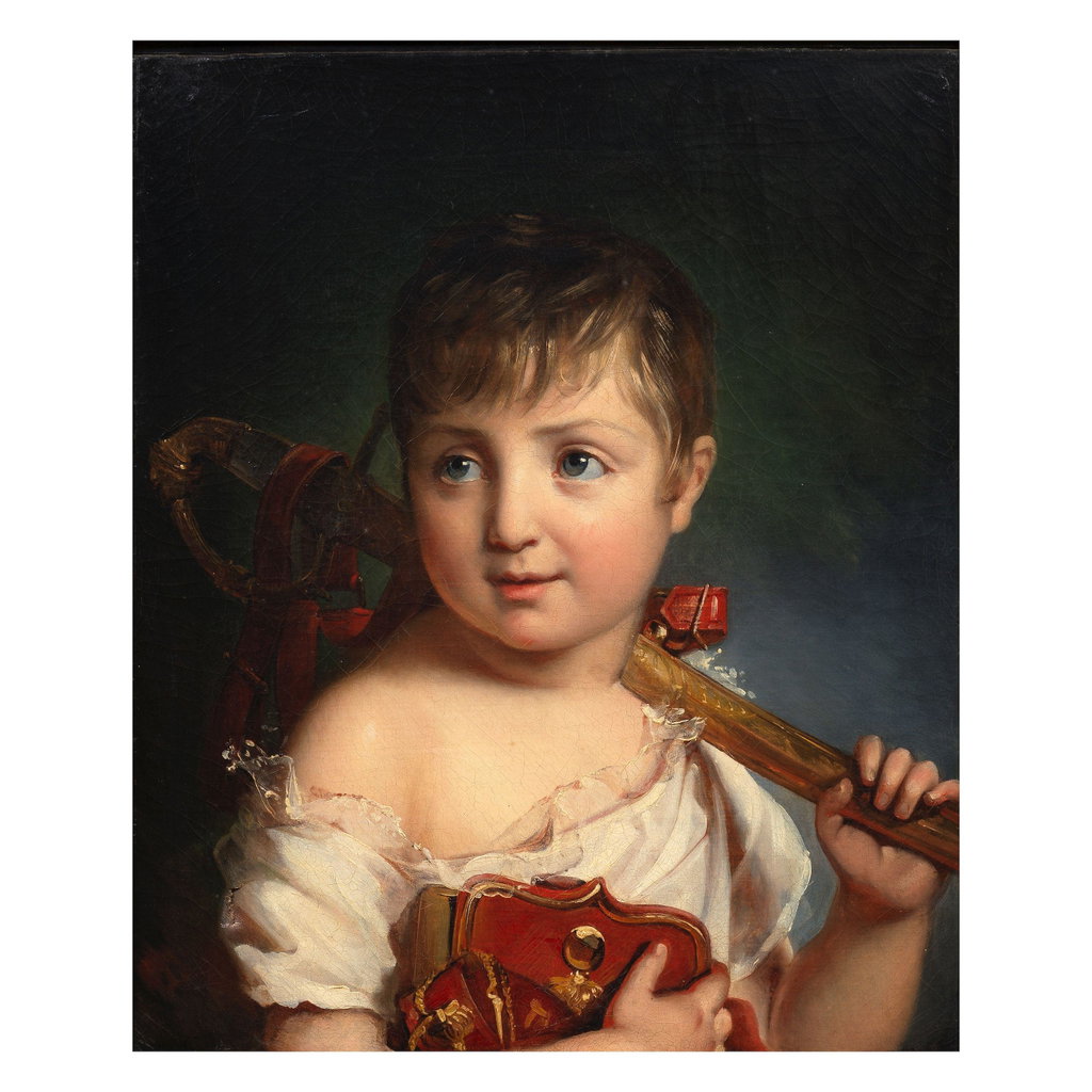Portrait of François Ferdinand Philippe of Orleans, as a boy, half-length, carrying a sword over his shoulder by Louise-Rose-Julie Duvidal de Montferrier sold for $85,100. Image courtesy of Bonhams