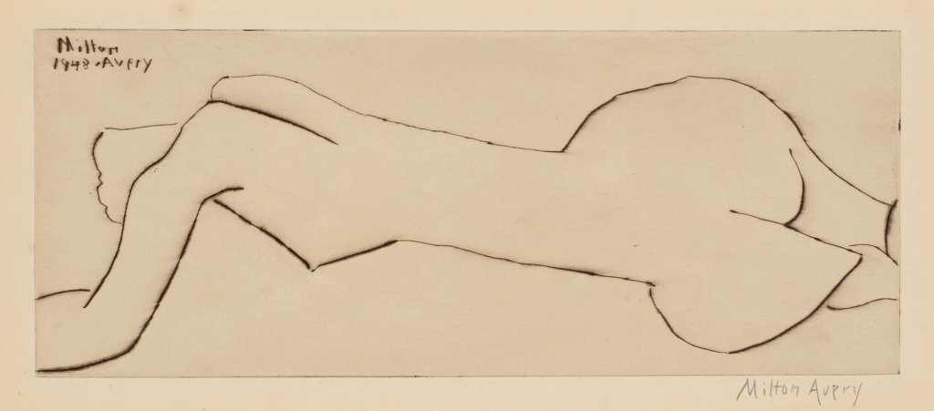 Nude with Long Torso (Reclining Nude), from Laurels Portfolio by Milton Avery sold for $10,900 (625% above estimate). Image courtesy of Sotheby's