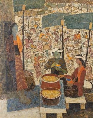 Untitled (Market Place) (1959). Sold for $317,400 in 2023. Image courtesy of Saffronart