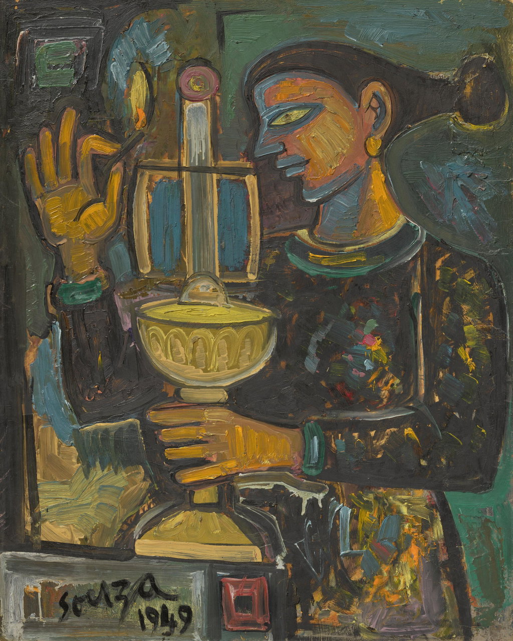 Woman with Lamp by Francis Newton Souza estimated at $400,000 (low) to $600,000 (high). Image courtesy of Christie's