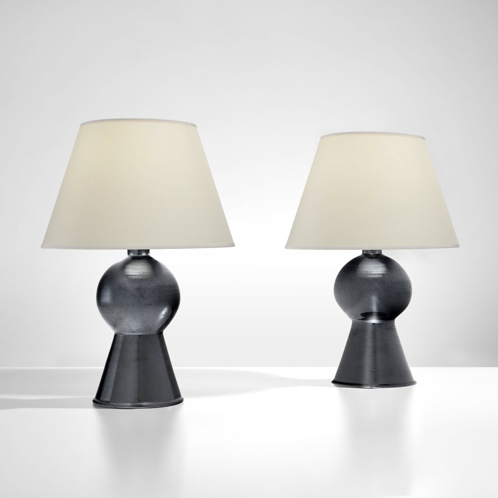 Pair of "Bilboquet" table lamps by Jacques Grange sold for $38,700 (1835% above estimate). Image courtesy of Phillips