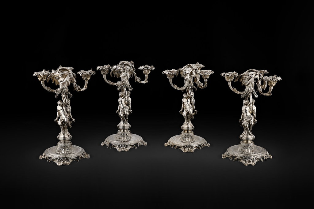 THREE-LIGHT SILVER CANDELABRA FROM THE SERVICE OF THE KING OF PORTUGAL KNOWN AS "SATTIROS" OR MODEL No. 51
 PARIS by Thomas Germain & François-Thomas Germain sold for $3.9m. Image courtesy of Christie's